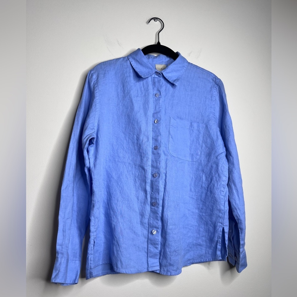 L.L. Bean 100% linen shirt long sleeve blue size SP